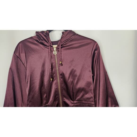 MICHAEL KORS FANCY PURPLE HOODED ANORAK CINCH-WAIST RAINCOAT LONG JACKET P/M - Picture 3 of 10